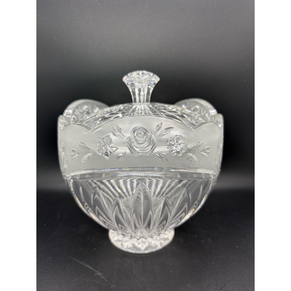 Vintage Oneida Crystal Southern Garden Hostess 6.25" Covered Candy Dish EUC